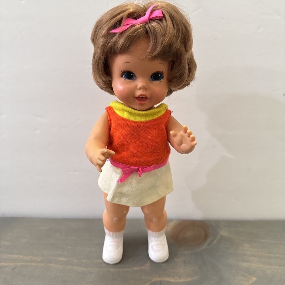 Mattel 1967 Baby Small Walk Doll Original Dress & Hair Ribbon